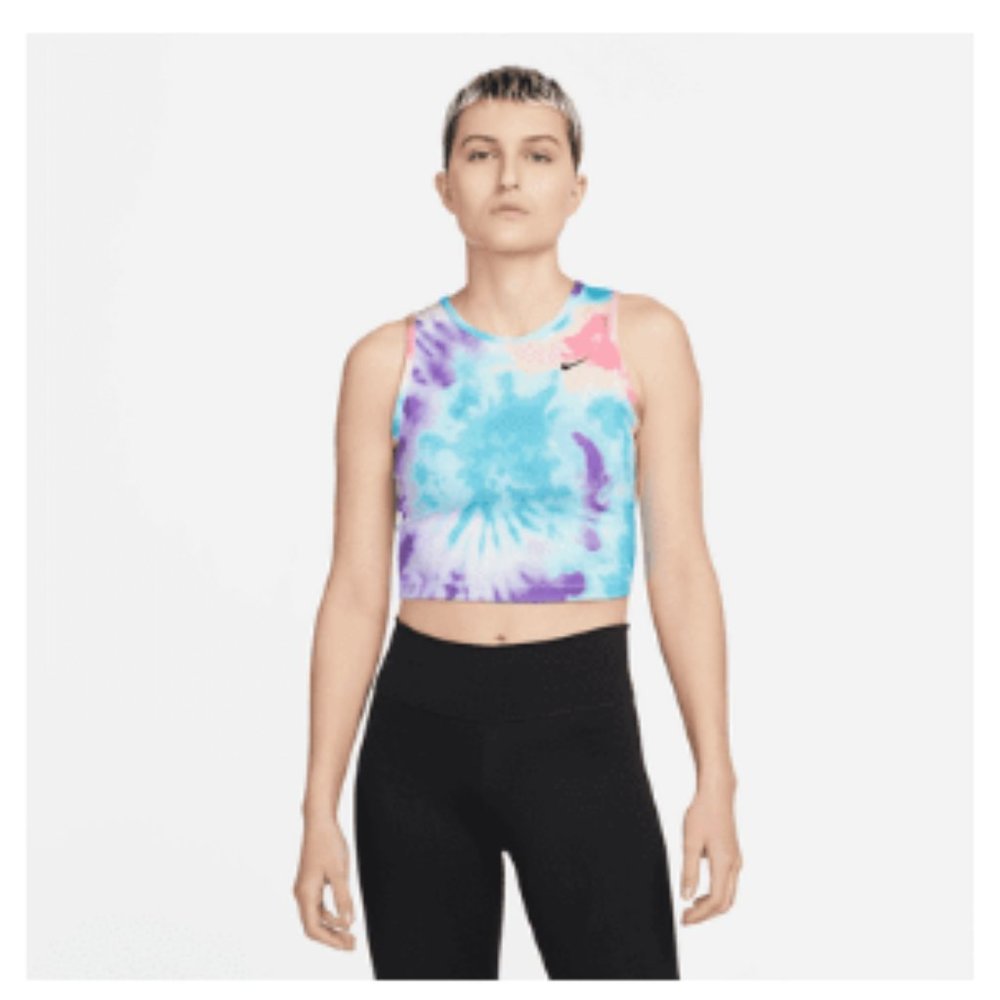 Nike Tank Women's Tie Dye Dri‎ Fit Fast Sleeveless Cropped Top Stretch Size XL